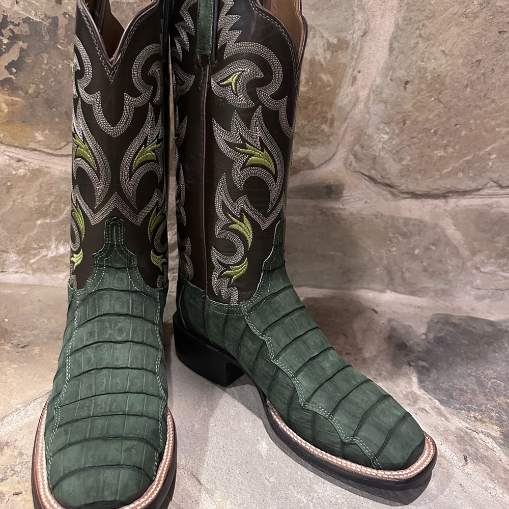 Women’s Lucchese Green Sueded Caiman Cowboy Boots